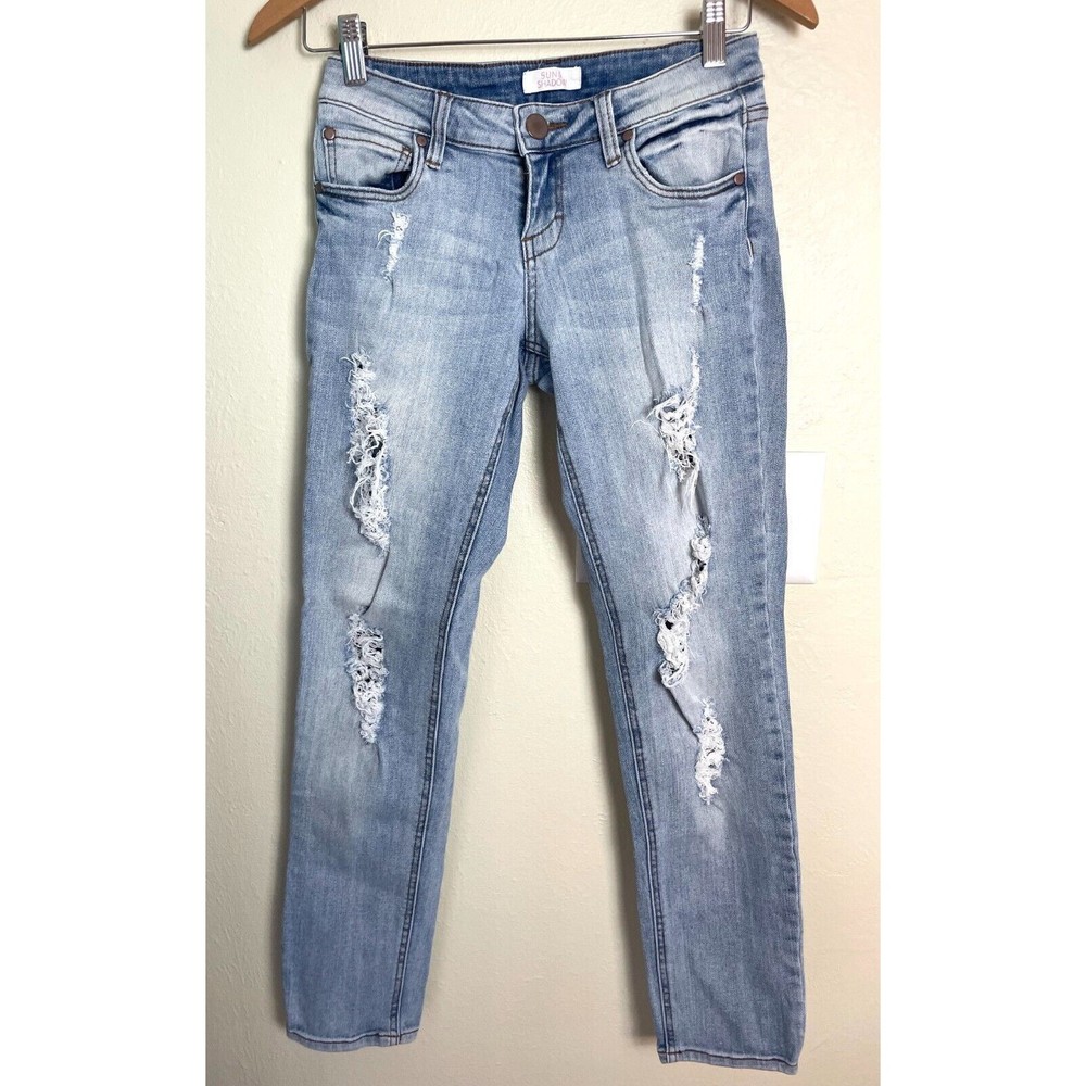 Sun & Shadow Jeans Womens 0 Blue Distressed Light Wash